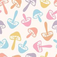 Cute colorful mushroom doodle repeat pattern, pastel seamless background vector