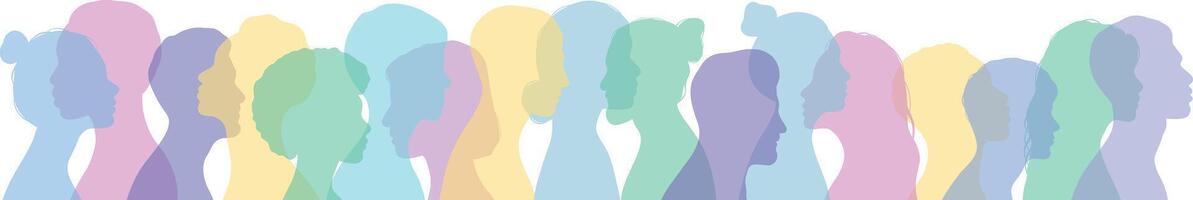 Colorful human head silhouettes, crowd illustration banner design vector