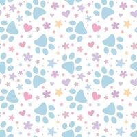 Adorable colorful paw print pattern for pets, background with stars and hearts vector