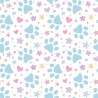 Adorable colorful paw print pattern for pets, background with stars and hearts vector