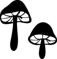 Two cute mushroom icons, hand drawn decorative doodle, isolated plant illustration set vector