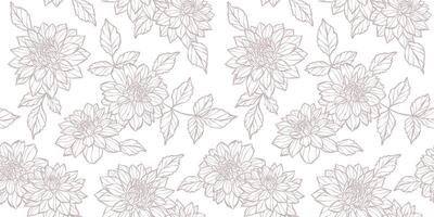 White dahlia seamless pattern backgorund, elegant floral print, vintage wallpaper design with daisy flowers vector