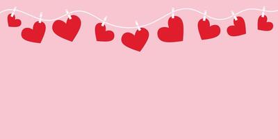 corazón en un cable rosado un rojo antecedentes con corazones para enamorado día celebracion saludo concepto, bandera diseño vector