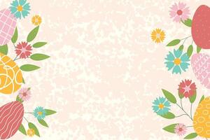 Easter background for banner, template. Trendy Easter design with flowers, eggs, in pastel colors with texture on background. Flat illustration. vector