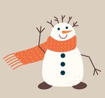 Snowman with scarf isolated on beige background. Cute trendy simple sign of winter time good for card, poster, web banner and logo. illustration in flat style. vector