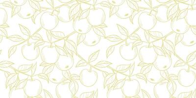 Line art apple pattern background, seamless repeating wallpaper, delicate hand drawn line art illustration banner vector