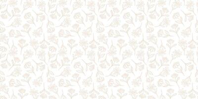 Cute floral background, white daisy flower print, wallpaper with hand drawn doodles, seamless repeat pattern vector