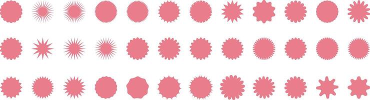 Pink starburst set, sales sticker, price tag or quality mark, retro clip art isolated label design collection vector