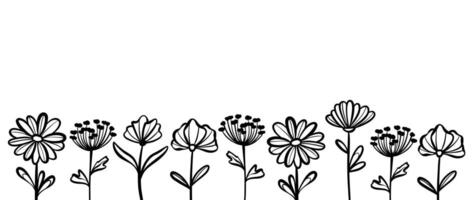 Spring illustration flower banner, floral backgorund doodles, isolated decorative element vector