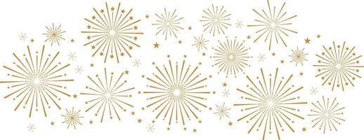 festivo Fuegos artificiales bandera con estrellas, dorado acortar Arte fuegos artificiales, aislado elemento vector