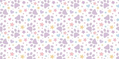 Cute paw pattern for pets with hearts and stars, adorable pastel background for cats or dogs vector