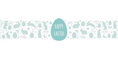 Happy Easter border design, banner, festive backgorund with rabbits and eggs, greeting concept design vector