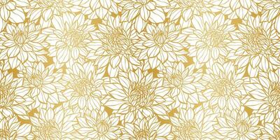 Gold elegant flower backgorund, repeat pattern dahlia floral print design vector