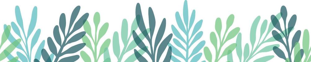 Flat leaf border illustration, isolated green leaves seamless repeated vector