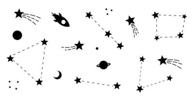 Galaxy elements, flay space clip art illustration set with stars and constellation vector