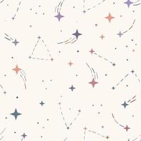 Shooting star pattern, cute seamless repeating backgorund with stars and constellations, wallpaper vector