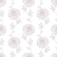 Seamless pattern, hand drawn dahlia flowers climbing vine floral white background design vector