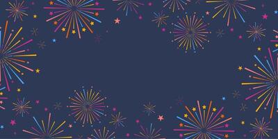 Colorful carnival or birthday celebration background with fireworks, holiday celebration wallpaper frame design with colorful firework elements, frame concept vector