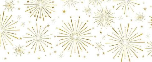 Golden firework banner with stars, isolated elegant clip art element, holiday party celebration border design vector