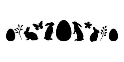 Easter clip art silhouette, decorative illustration for the holiday, rabbits and eggs banner vector