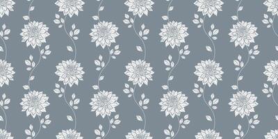 Vintage climbing flower seamless pattern background, elegant grey floral wallpaper design vector