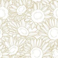 Sunflower elegant line art pattern, seamless floral repeat tile vector