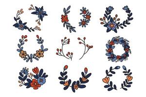 A set of flower wreaths with leaves and flowers vector