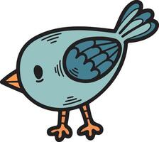 un dibujos animados pájaro con un puntiagudo pico es en pie en sus posterior piernas vector