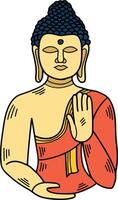 A drawing of a Buddha statue with a hand on its chest vector