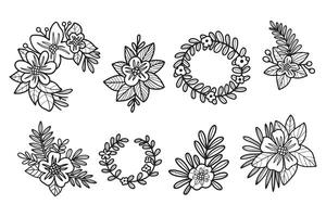 A set of black and white flower designs vector