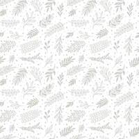 White leaf seamless pattern with hand drawn leaves, minimalist print vector
