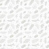 White leaf seamless pattern with hand drawn leaves, minimalist print vector