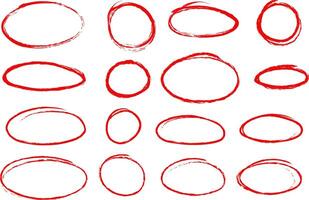 Textured red highlight circles, oval set isolated vector