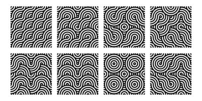 Abstract seamless pattern set, wave illustration, oriental background collection vector