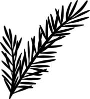 Pine branch silhouette, isolated clip art element, leaf vector