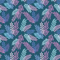 Dark colorful leaf pattern, seamless repeating background print, hand drawn vibrant summer wallpaper design, tropical textile vector