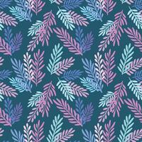 Dark colorful leaf pattern, seamless repeating background print, hand drawn vibrant summer wallpaper design, tropical textile vector