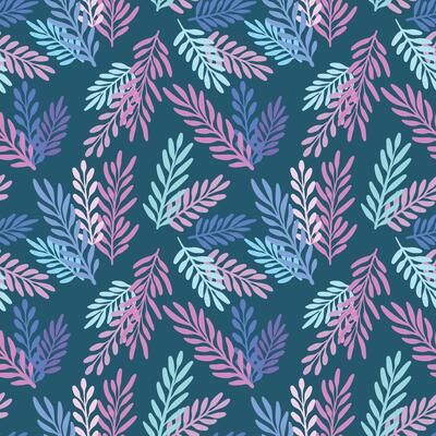 Dark colorful leaf pattern, seamless repeating background print, hand drawn vibrant summer wallpaper design, tropical textile