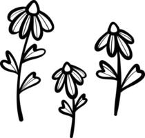 Cute daisy doodles,flower clip art set, isolated hand drawn elements vector