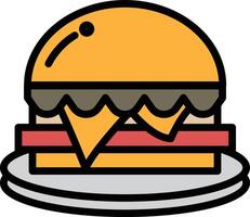 A black and white drawing of a hamburger with cheese on top vector