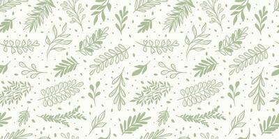 Leaf backgorund pattern green and white wallpaper with leaves, hand drawn vector