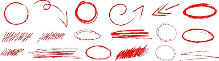 Highlight doodles, random red scribble elements, isolated vector