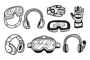 A set of goggles, gloves, and headphones vector