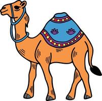A camel is standing with a saddle on its back vector