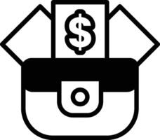 A black and white image of a wallet with a dollar bill inside In the concept of business icons vector