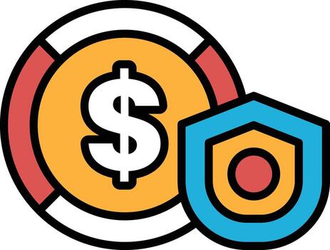 A black and white image of a dollar sign with a shield around it In the concept of business icons vector