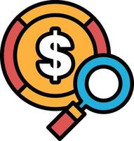 A dollar sign is magnified by a magnifying glass In the concept of business icons vector