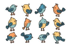 A set of twelve birds with their wings spread out vector