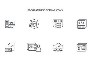 programming coding icon set..Editable stroke.linear style sign for use web design,logo.Symbol illustration. vector