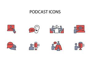 Podcast icon set..Editable stroke.linear style sign for use web design,logo.Symbol illustration. vector